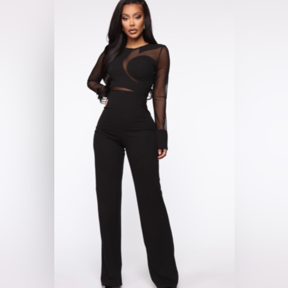 Sexy Black Jumpsuit with mesh sleeve-Women’s Large